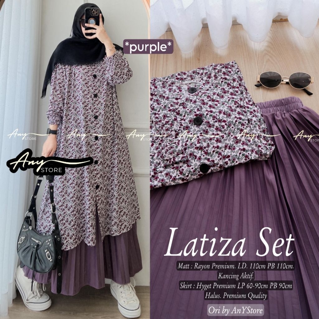 Latiza Setelan Rok Muslim Ld110 Rayon Bunga Bunga Cantik