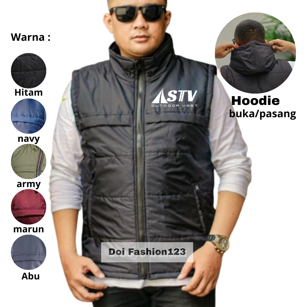 JAKET ROMPI GELEMBUNG MOTOR Parasut Pria lapisan Dakron kupluk buka pasang - STV OUTDOOR VEST