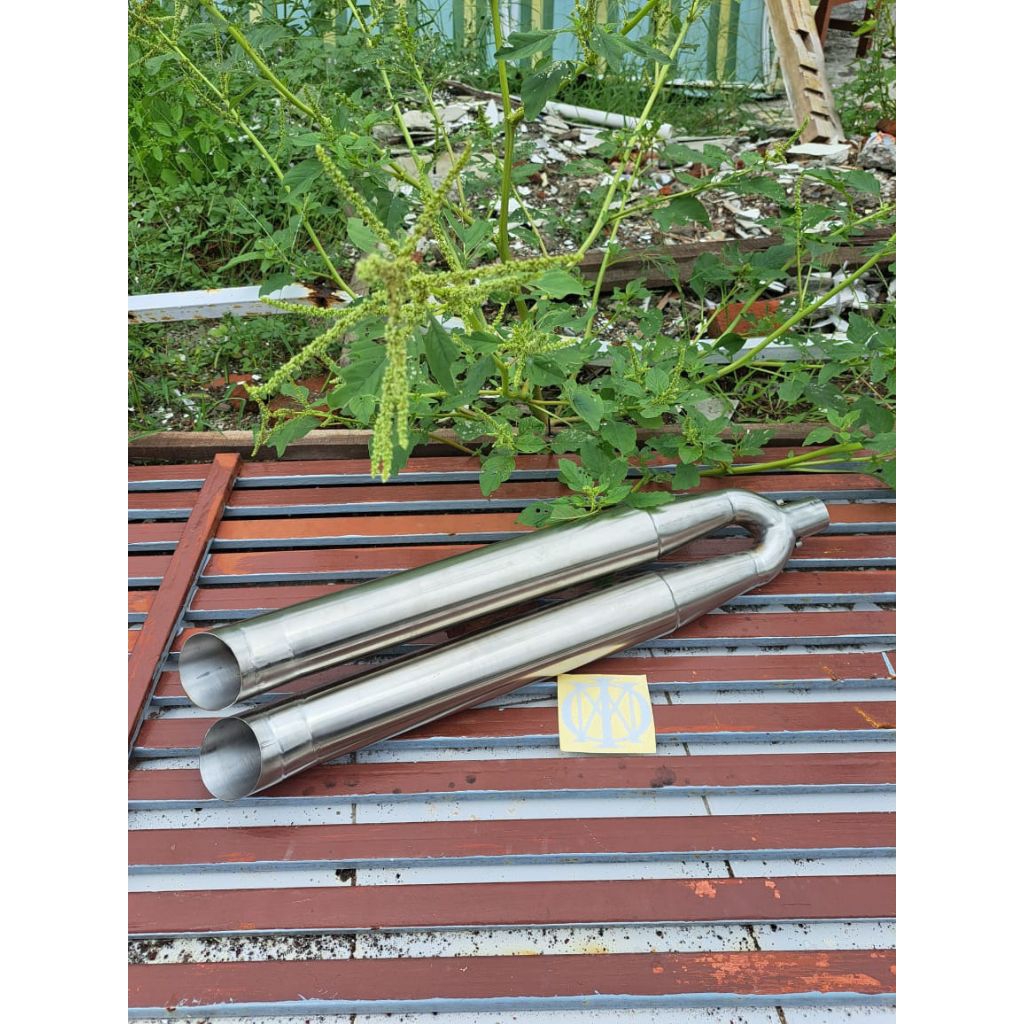 Knalpot Bambu Runcing Dobel Silincer for Bobber Scrambler Japstyle Motor Custom