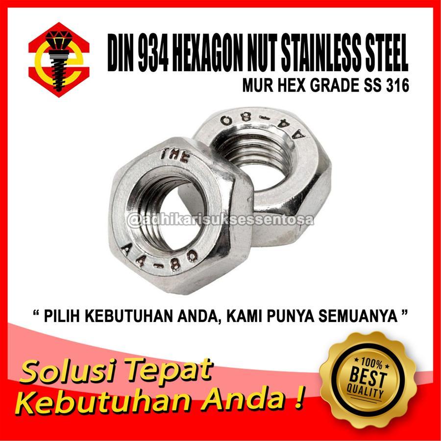 SS 316 / Mur 14 MM / Hex Nut M14 Stainless Pitch 2,0 Kunci 22