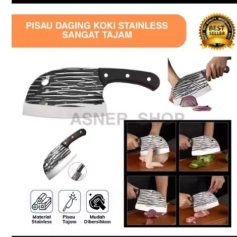 PISAU DAGING KOKI JEPANG GOLOK POTONG SAPI,AYAM,IKAN SUPER TAJAM KNIFE KICTHEN