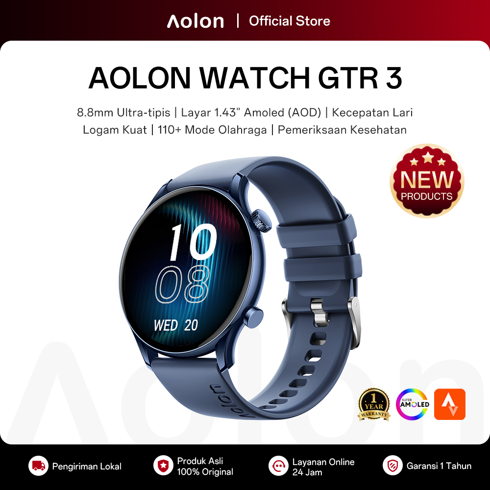 [Garansi 1 Tahun] Aolon GTR 3 Jam Tangan Smartwatch 46mm Layar Amoled Super Tipis 8.8mm Telepon Blue