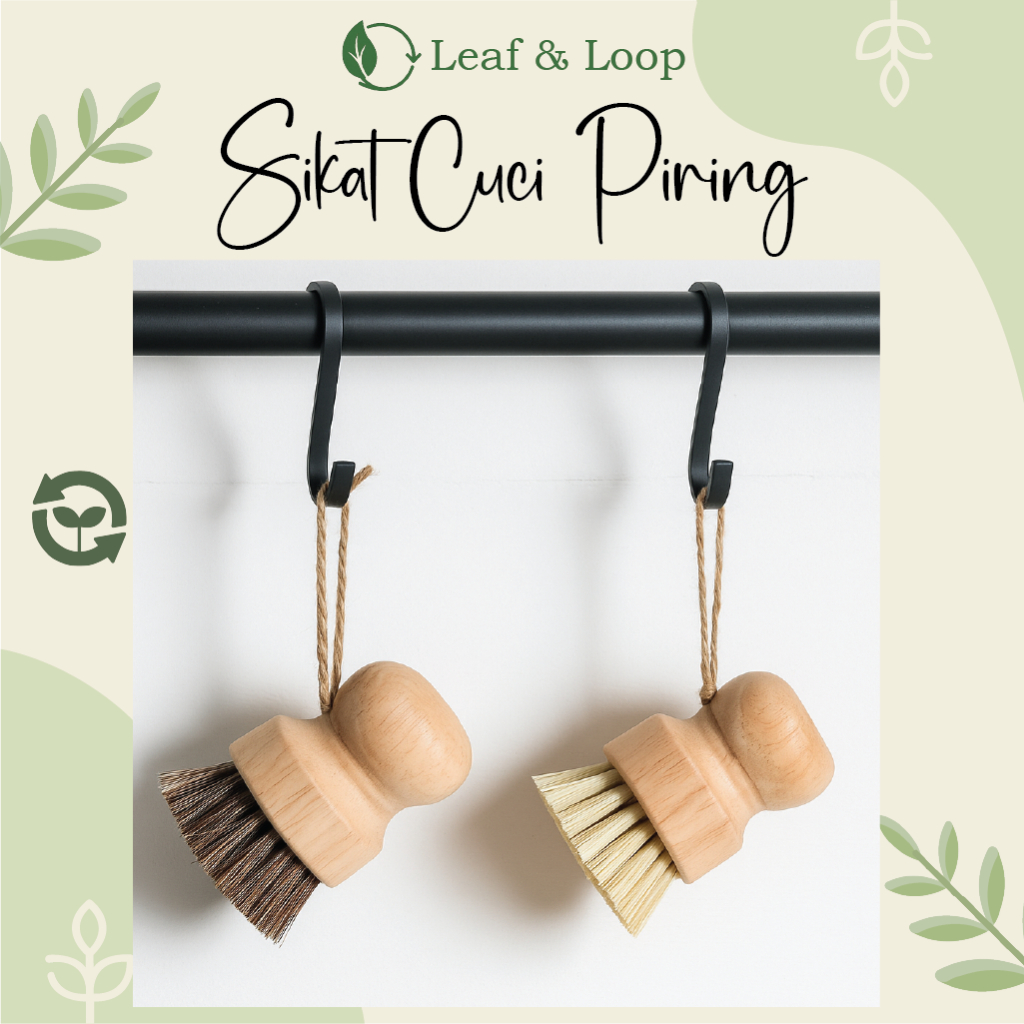 [L&L] Sikat Cuci Panci & Piring – Gagang Kayu Eco-Friendly Dapur Estetik