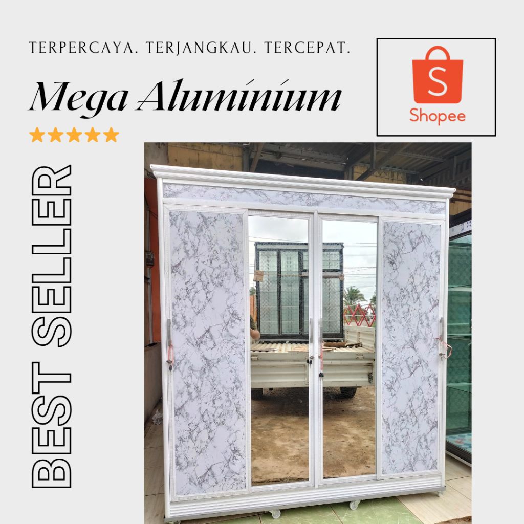 LEMARI PAKAIAN 4 PINTU SLEDING ALUMINIUM MURAH PALEMBANG