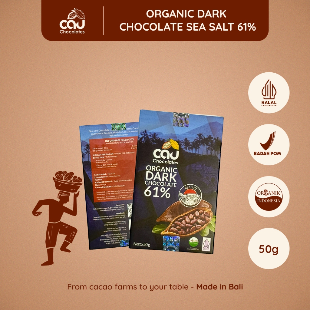 

CAU CHOCOLATES - Organic Dark Chocolate / Coklat Organik 61% with Sea Salt - 50 gr