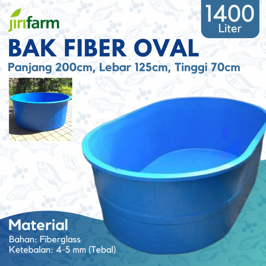 Bak Kolam Ikan Fiber Oval 200x125x70 cm Kapasitas 1400 Liter untuk Budidaya atau Hias