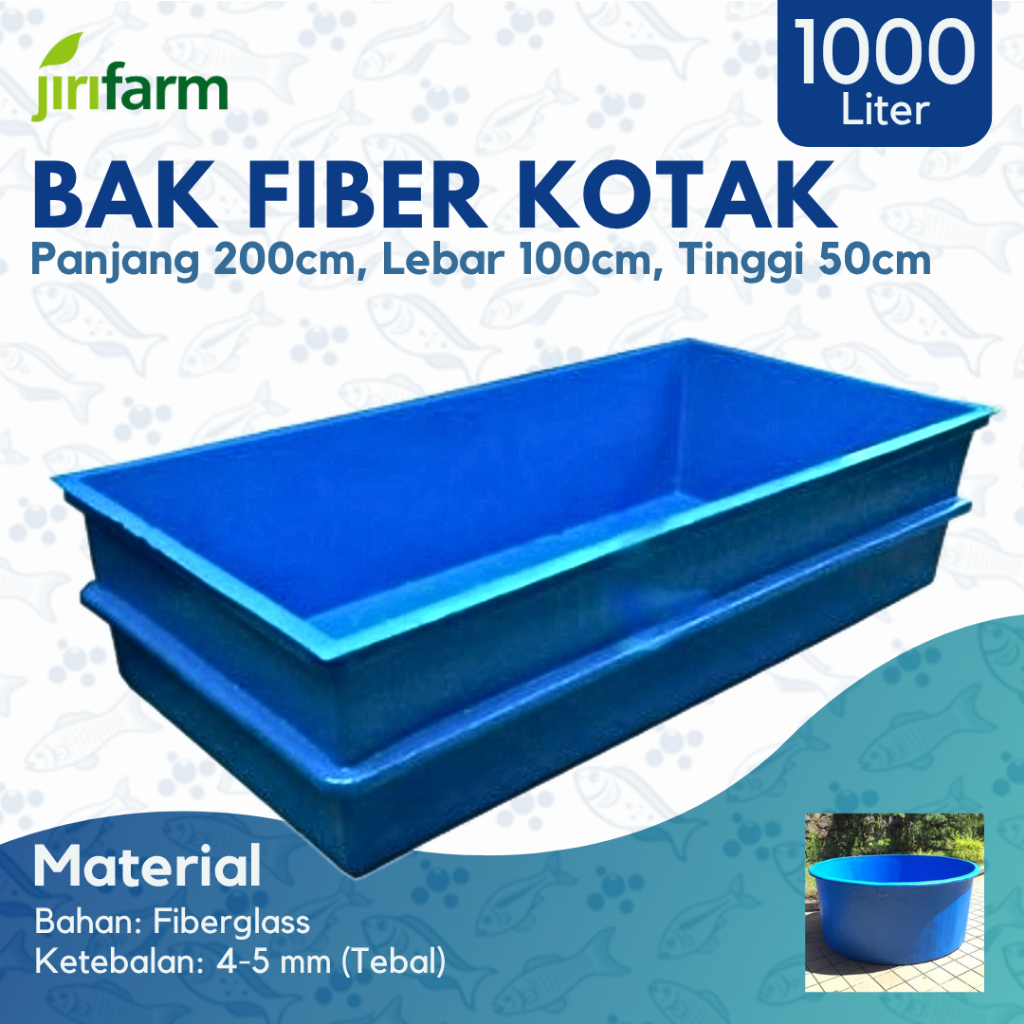 Bak Kolam Ikan Fiber Persegi 200x100x50 cm Kapasitas 1000 Liter untuk Koi Tebal