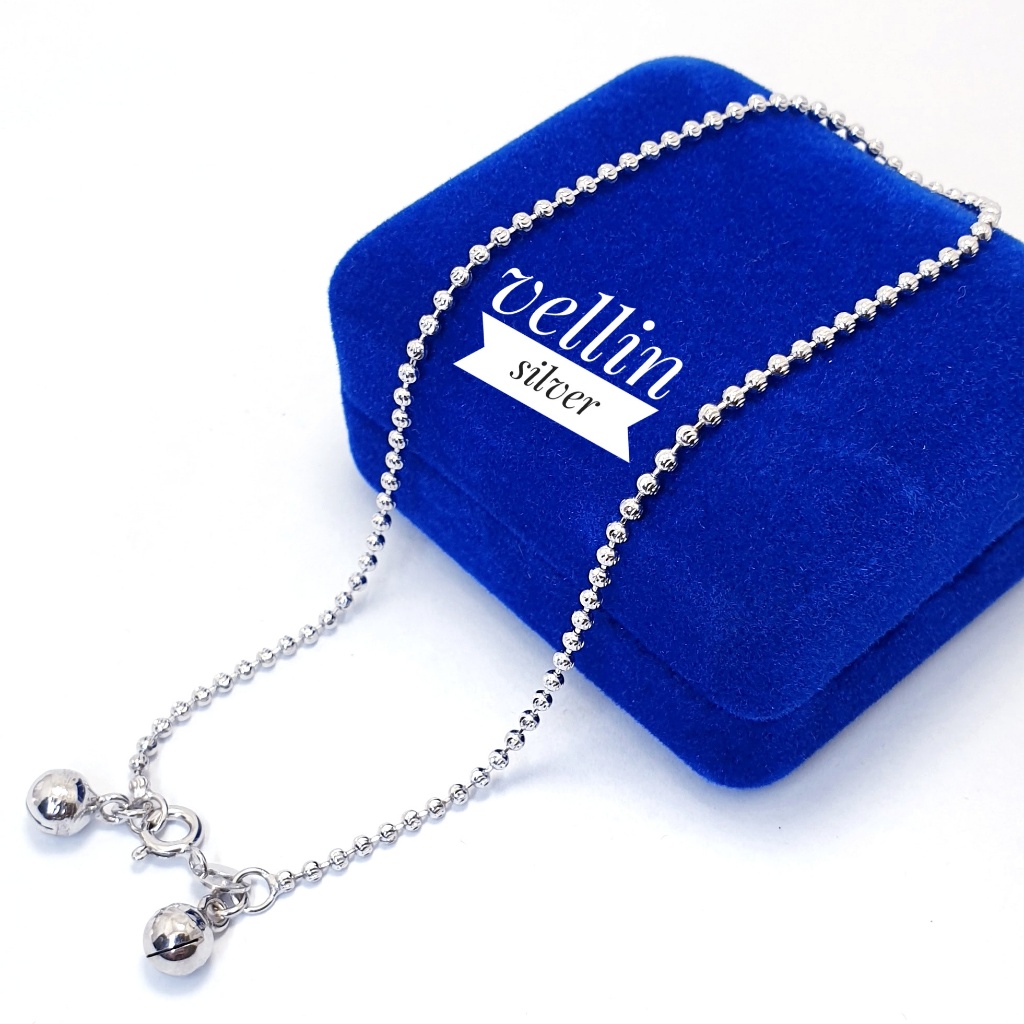 Gelang Kaki Biji Ukir Silver 925 Lapis Emas Putih - Perhiasan Gelang Kaki Wanita Perak Ori 925 Antik