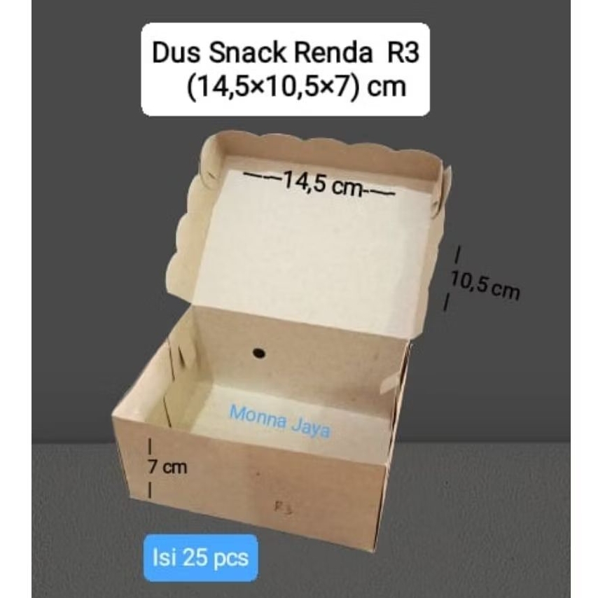 

Dus Snack R3/ Kotak Snack Kue R3 Renda Coklat/ Non Laminasi/ Kraft/ Tebal
