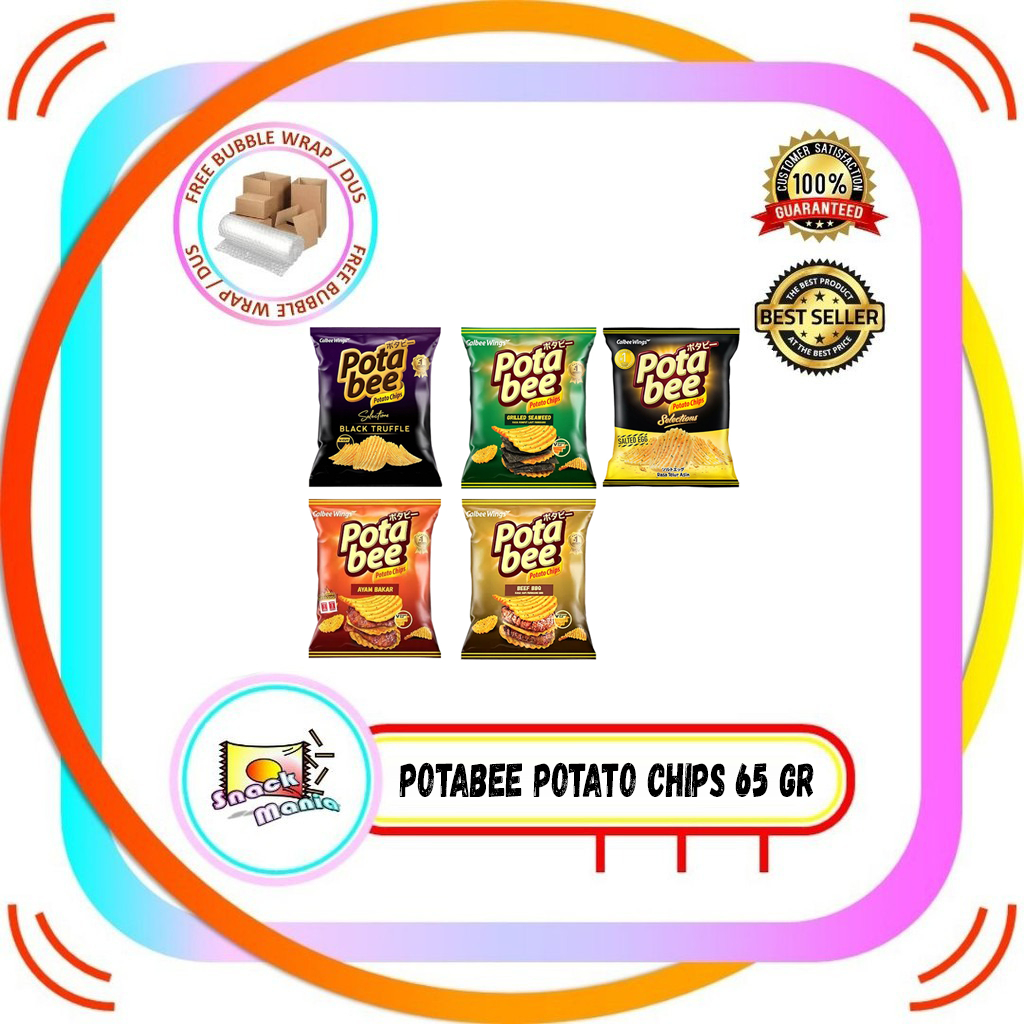 

Potabee Potato Chips Beef Chicken Seaweed Truffle Salted Egg ~ 65 gr