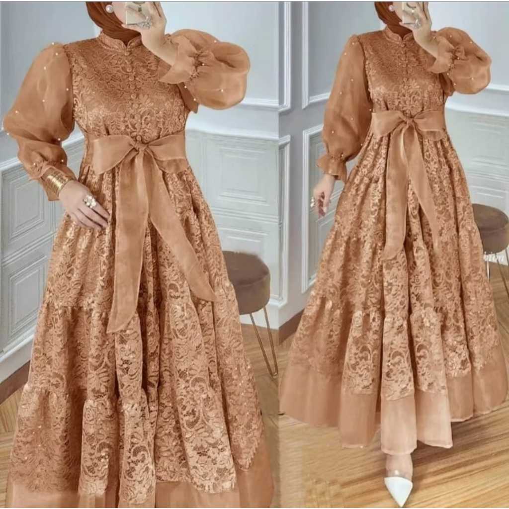 DRESS BURKAT TERBARU GAMIS ORGANZA / gamis organza kombinasi mutiara/ pakaian muslimah