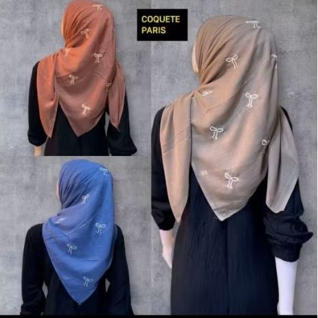 hijab segiempat  paris pita ribbon bordir//hijab segiempat paris jadul OLD pita bordir//kerudung seg