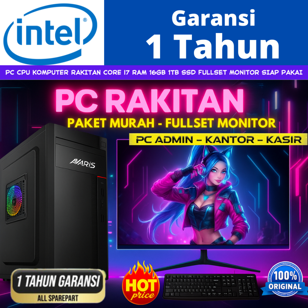 Komputer Rakitan Komputer PC Komputer Full Set PC Murah Paket PC Komplit Core i7 Ram 16GB 1TB SSD Fu