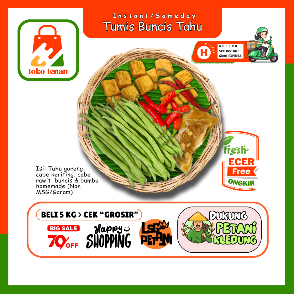 

Tokotenan // Tumis Buncis Tahu 1/2 Pack -- Sayur Gunung Ecer (H)
