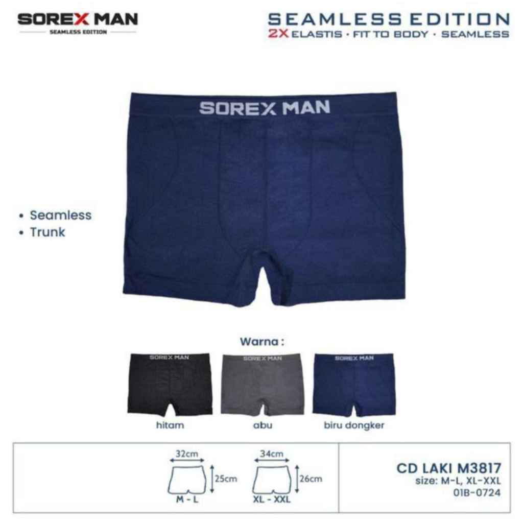 Sorex Man Boxer Pria Seamless Trunk CD Cowo Isi 2pc CD LK 3817 Xl,Xxl