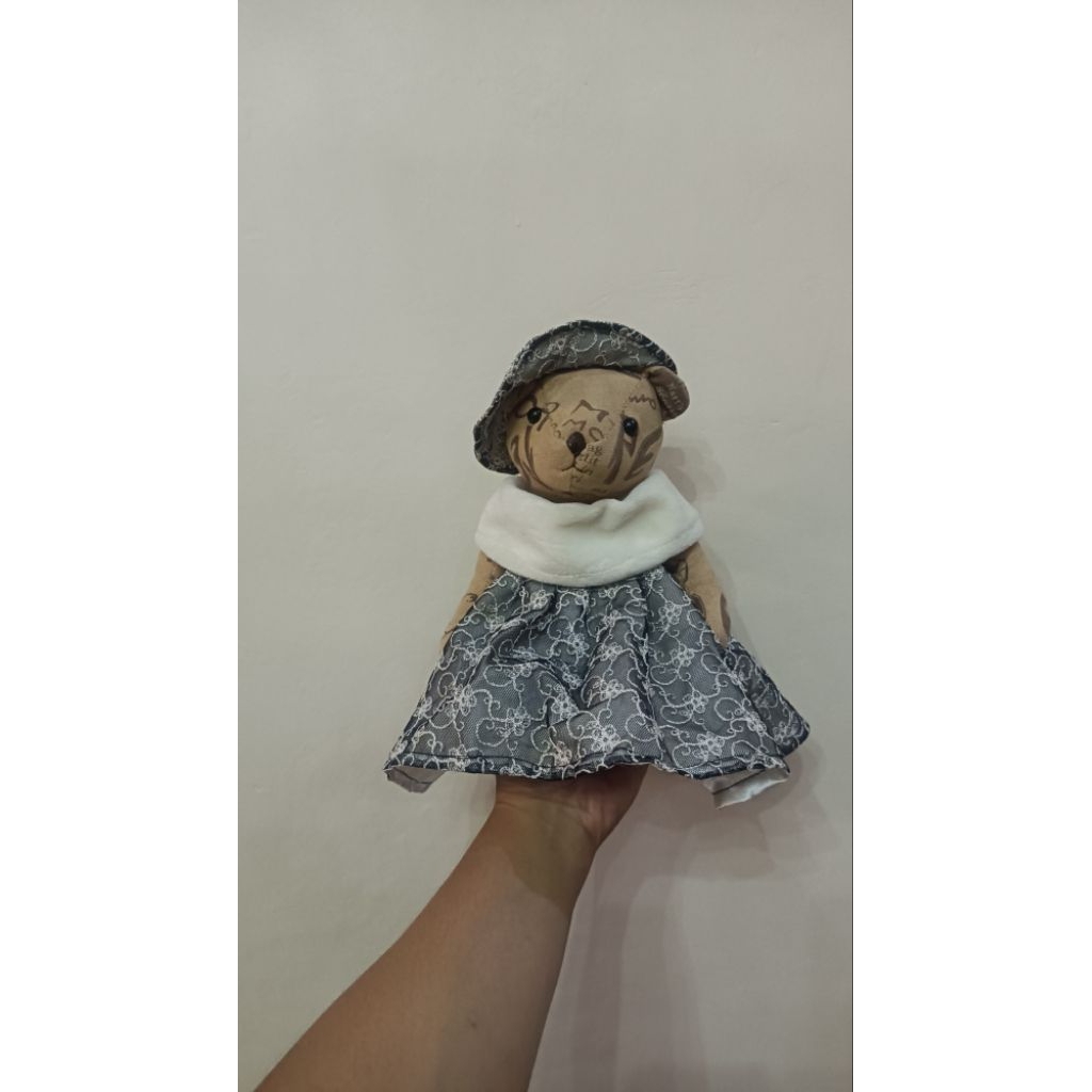 Boneka Teddy Bear Vintage Gaun Cantik Ori Carino Korea (Rare) Langka (PL) Lepas Kolpri