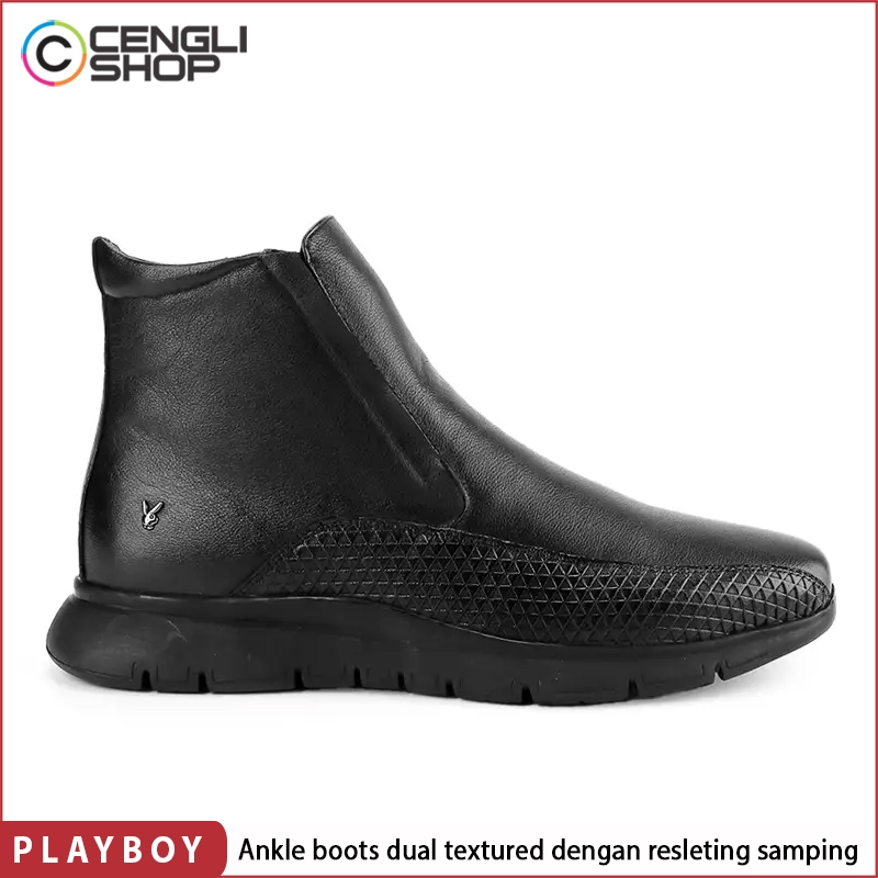 SEPATU BOOT PLAYBOY BOOTS PRIA ORIGINAL KULIT ASLI BRANDED HITAM PL04