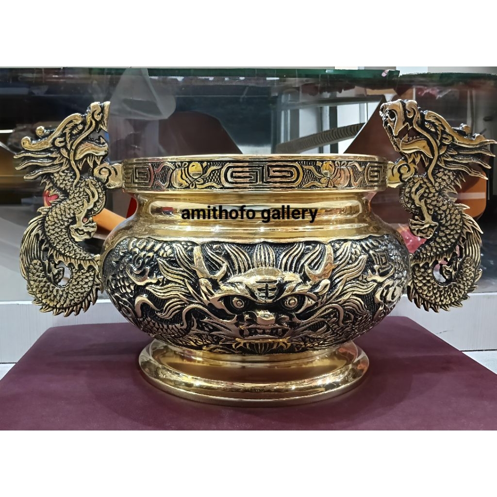 Hiolo/ hio Lo/tempat bakar dupa logam kuningan 12inci taiwan