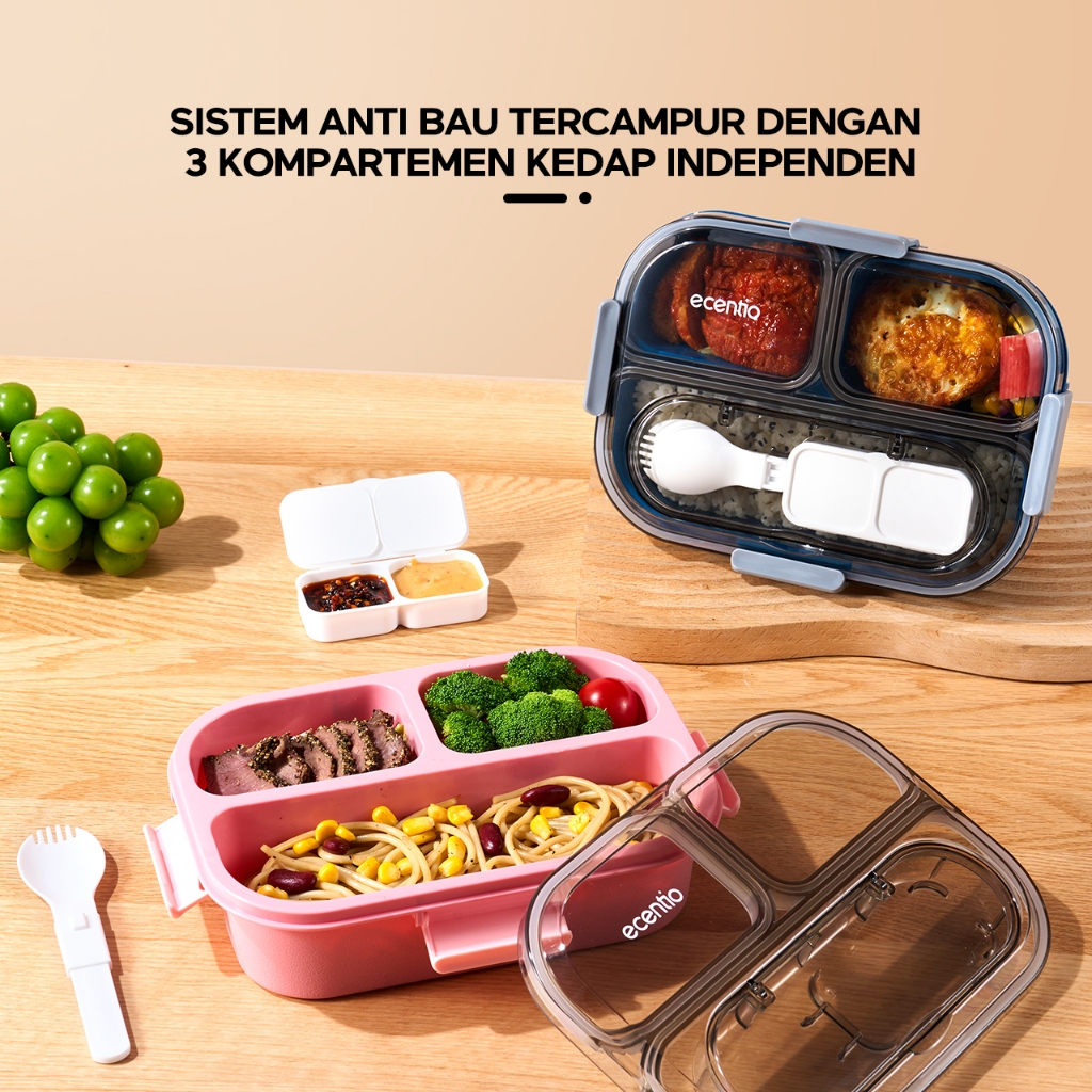 ecentio lunch box 2.0 anti tumpah 1100ml 3 gird anti tumpah BPA tidak campur Bau wanita muda kantor 