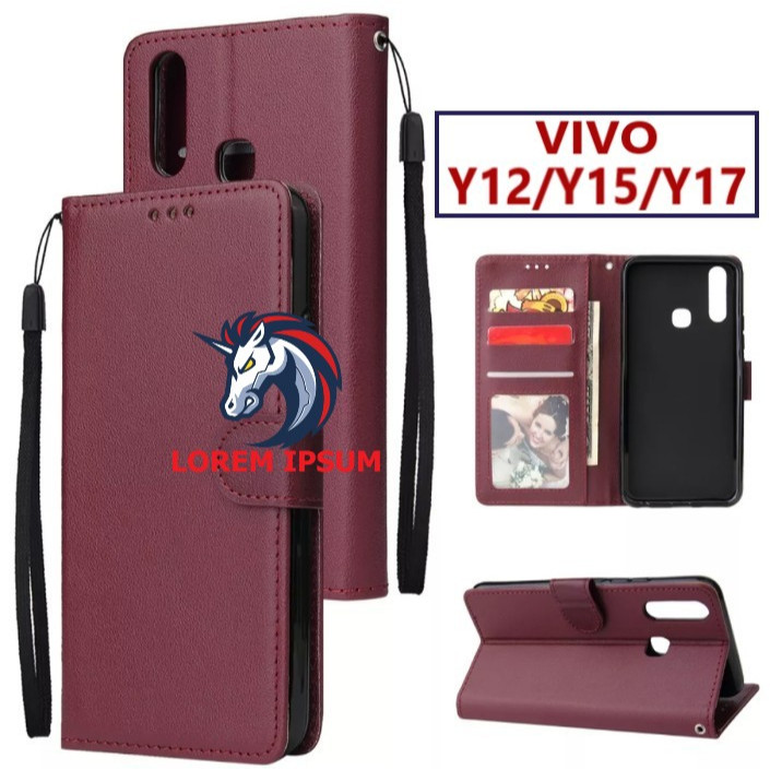 LEATHER CASING VIVO Y12 Y15 Y17 CASE KULIT FLIP WALLET LEATHER KULIT PREMIUM SARUNG BUKA TUTUP KESIN