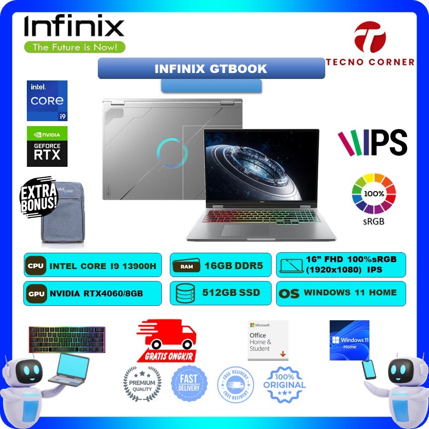 Laptop Gaming Infinix Gt-Book RTX4060 8GB/  Intel Core I9 13900H RAM 16GB SSD 512GB Windwos 11 16.0F