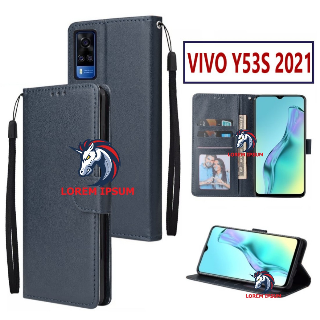 LEATHER CASING VIVO Y53S 2021 CASE KULIT FLIP WALLET LEATHER KULIT PREMIUM SARUNG BUKA TUTUP KESING 