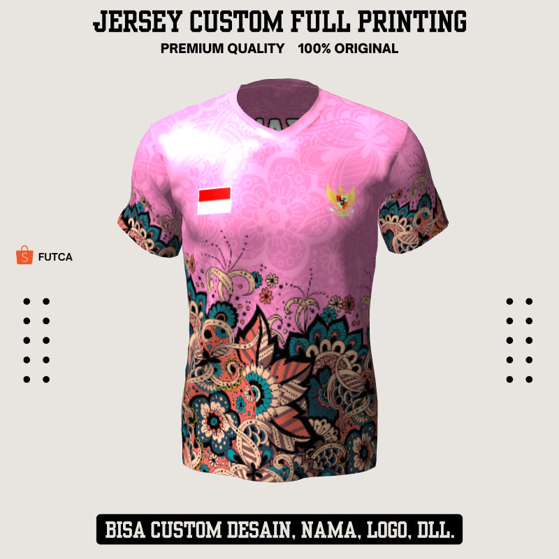 Kaos Jersey Futsal Pink Motif Batik 223 - Jersey Olahraga Custom Full Printing
