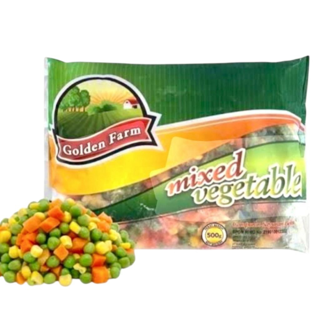 

Mix Vegetable 500 gram Sayuran Beku Campuran Wortel, Kacang Polong, Jagung dan Buncis Golden Farm Frozen Food