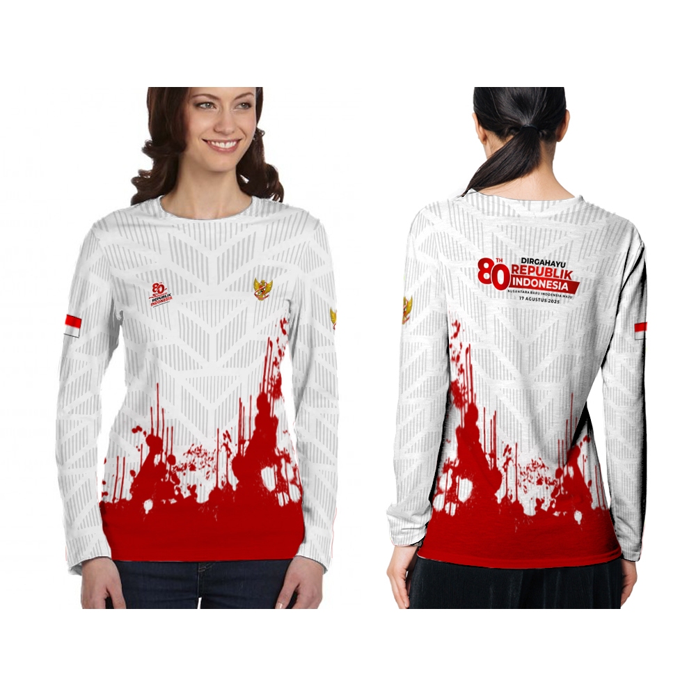 Kaos Agustusan | Baju Wanita 17 Agustus 2025 Lengan Panjang Fullprint | Jersey 17 Agustus