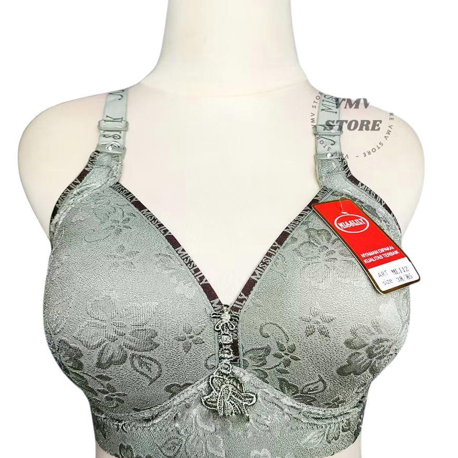 3PCS BRA JUMBO CUP C Misslily embos112 PREMIUM BRA ELEGAN MEWAH Cup C Besar Jumbo Kait 3 Brukat Tanp