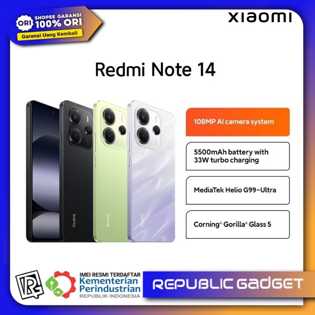 Xiaomi Redmi Note 14 Ram8/256Gb Segel 100% Original & Bergaransi Resmi Tam 1Tahun Xiaomi Indonesia