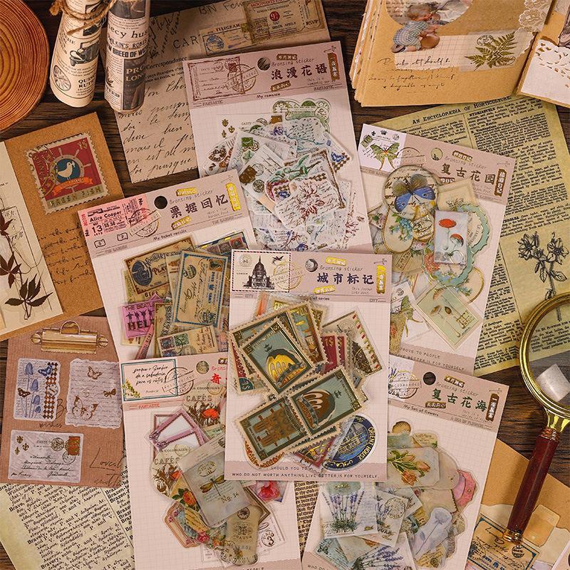 

[LBS] 45pcs Sticker Set Travel Diary Vintage Stamp Perangko Retro Bullet Journal Scrapbooking Diary