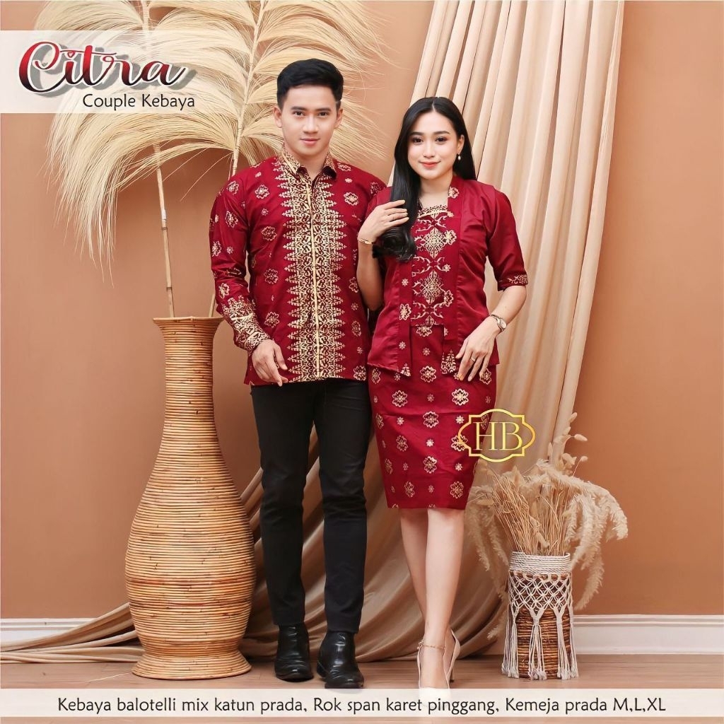 Citra Baju Couple Pasangan Kebaya Batik Couple Modern Wanita Setelan Kebaya Rok Span Pria Kemeja Len