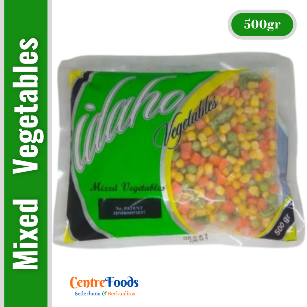 

Sayuran Beku Irisan - Mixed Vegatagle IDAHO | 500gr [ Harga Per BKS ]