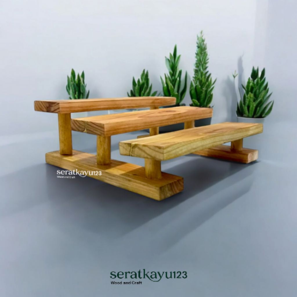 Rak Display Rak Kayu 3 Susun / Pajang Produk Rak Tangga Kayu Pajangan  3 Susun / Tempat Bumbu / Rak 