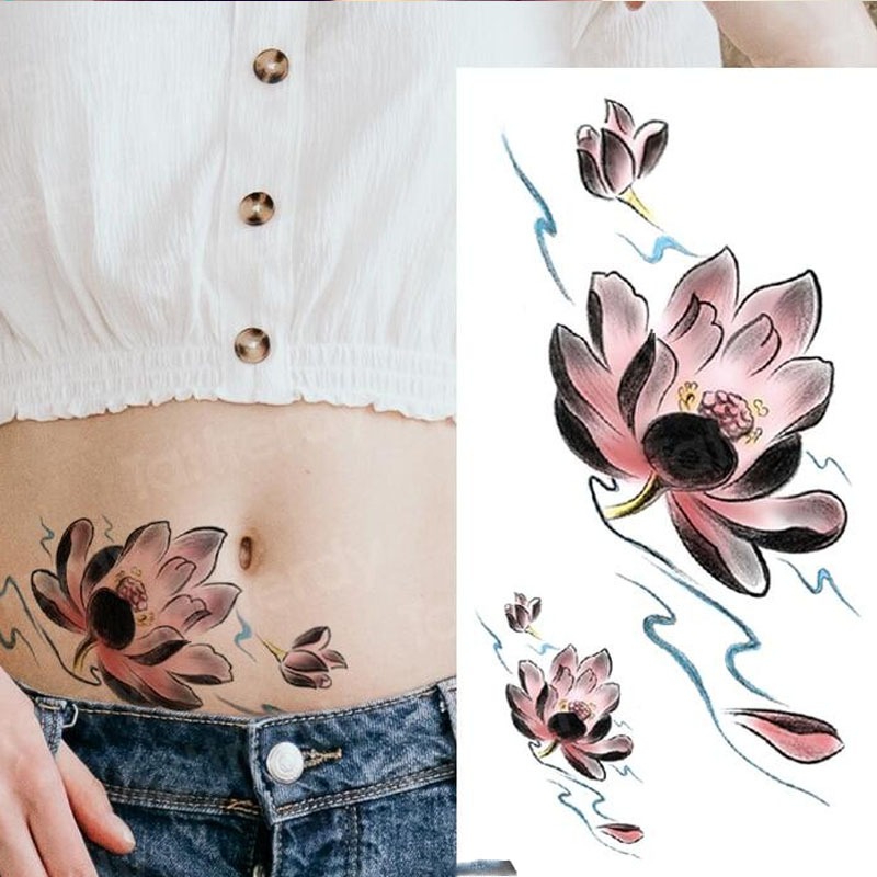 Tato Temporer QC-662 BUNGA TERATAI Tatto Temporary tahan 2-5 hari size 21x10cm TATO BASIC