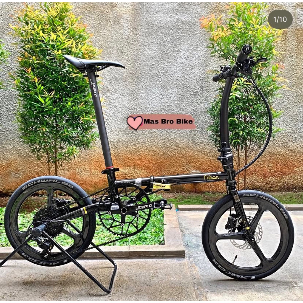 fnhon gust 16 discbrake shimano 1 x 10 speed new rakit spek terbaik sepeda lipat fnhon gust black go