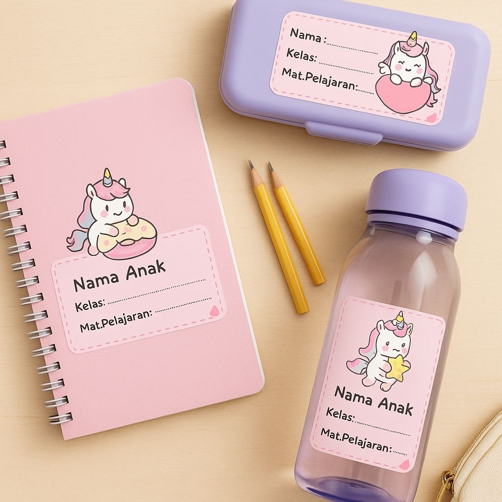 

Stiker Nama Anak Custom Waterproof | Label Nama Buku Botol Pensil Lunch Box | Stiker Nama Sekolah Lucu Anti Air