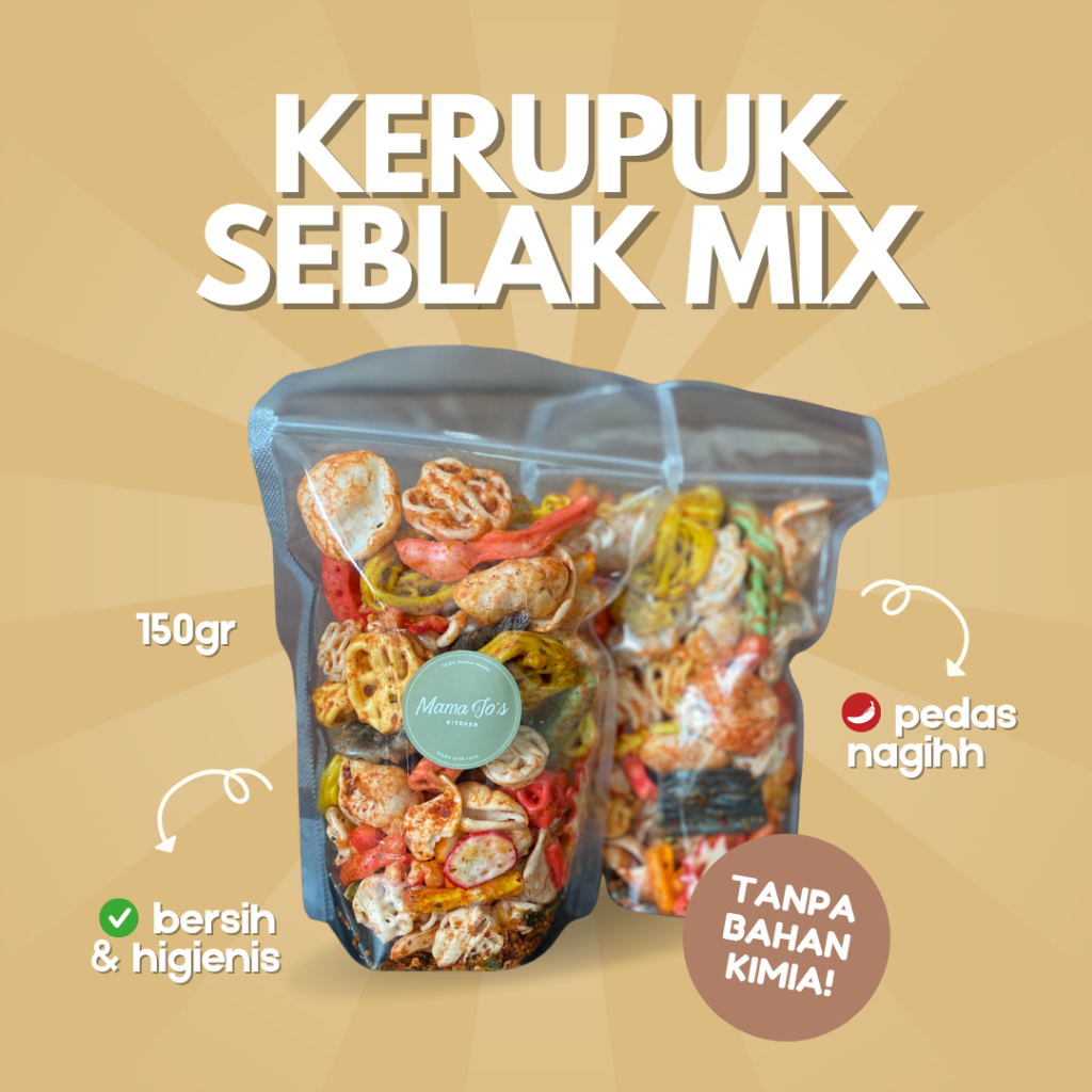 

Kerupuk Seblak Kencur Mix by Mama Jo's Kitchen - Snack Ringan - Sebring - Kerupuk Sebring - Jajanan Ringan - Makanan Ringan - Snack Pedas - Krupuk Seblak Pedas - Seblak Pedas - Sebring Ekstra Pedas - Makanan Asin - Jajanan Asin