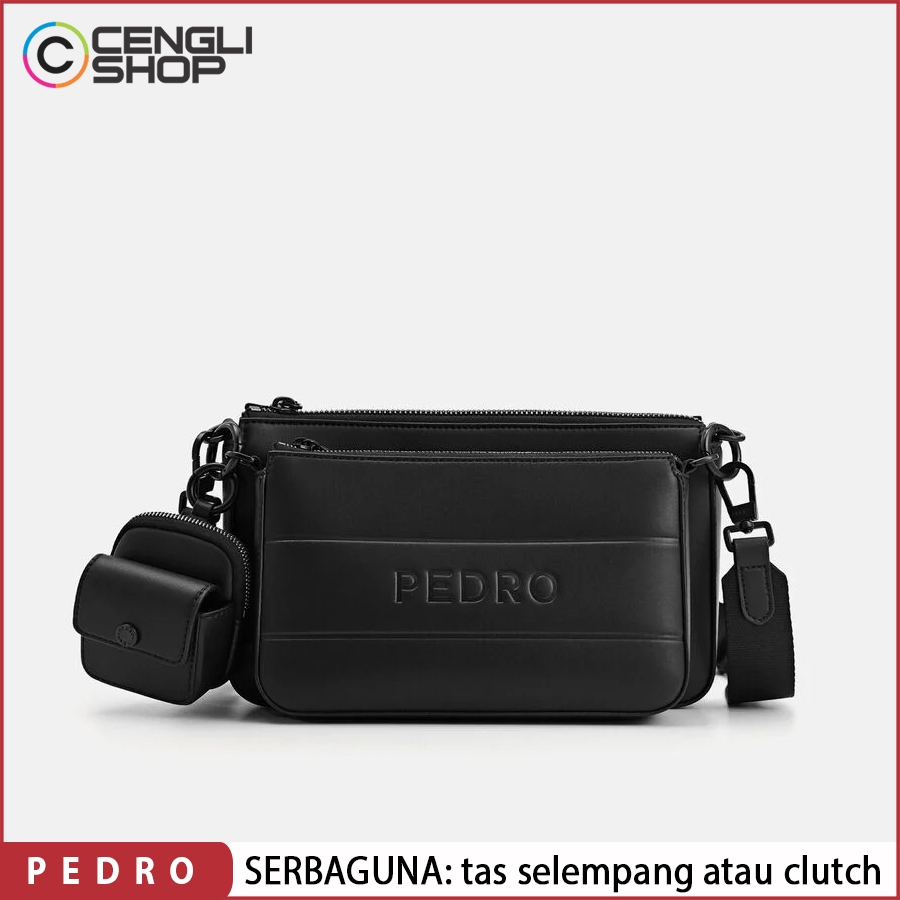 TAS SELEMPANG PRIA PEDRO SLING BAG CLUTCH ORIGINAL BRANDED TERBARU HITAM PM036