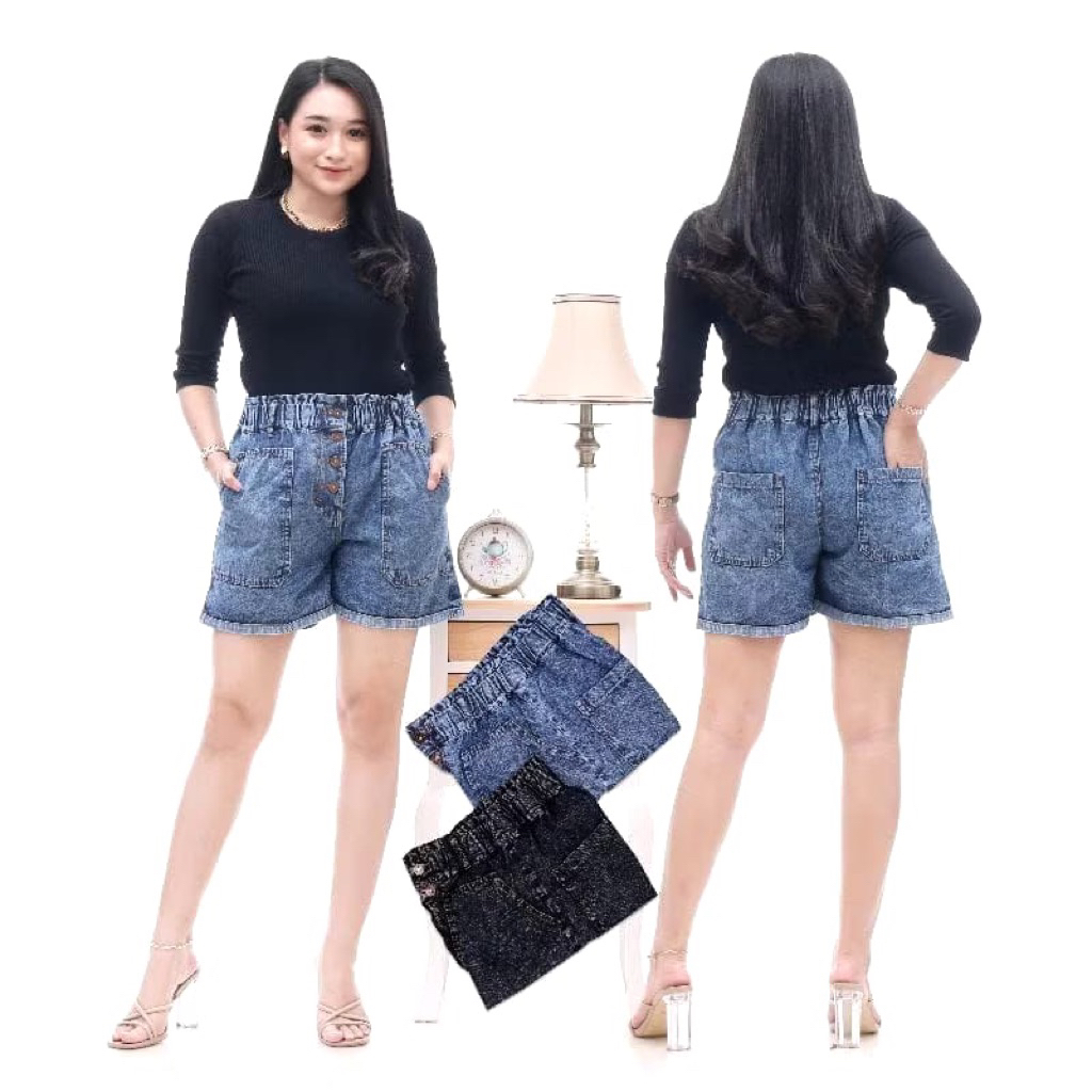 Hot Pants Jumbo Wanita Hot Pants Jeans Snowy Celana Pendek Jeans Wanita