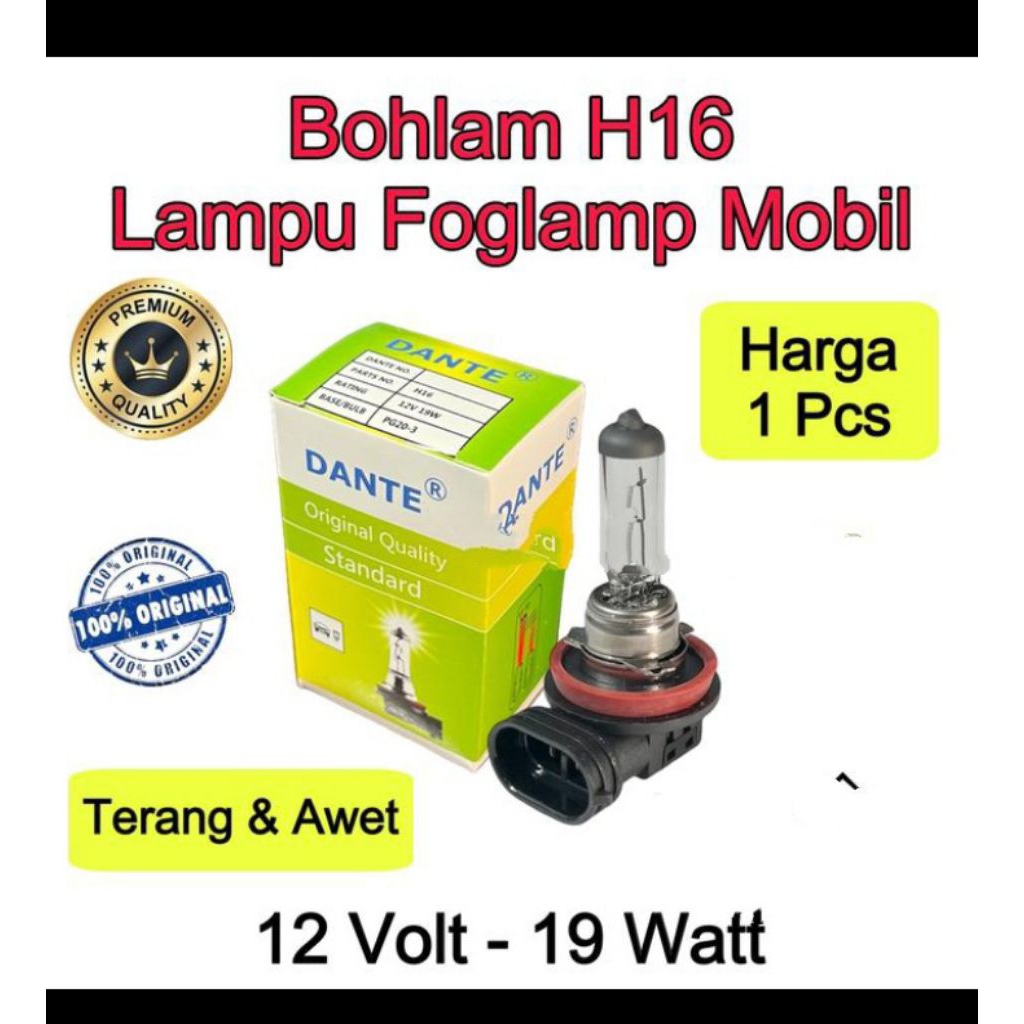 bohlamp h16, 19 watt, 12volt, merek dante