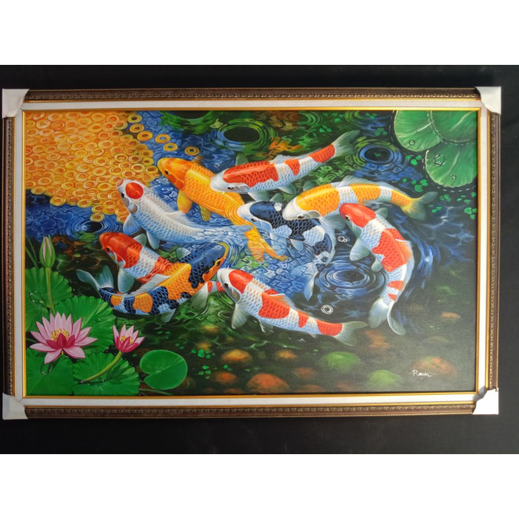 lukisan ikan koi fengshui mewah