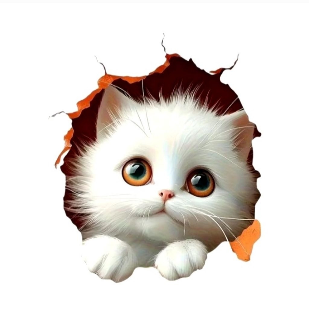 

stiker 3D kucing lucu, stiker print sudah cutting, size 15 x 18 cm, anti air