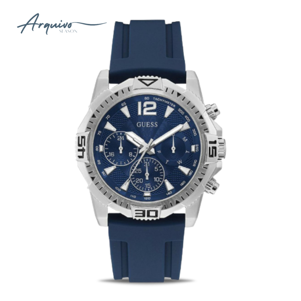 Jam Tangan Guess Pria Commander Chronograph Rubber Blue Sporty Casual Original GW0211G1