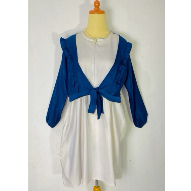 Dress casual wanita model one set busui friendly bahan katun premium lengan panjang model balon warn