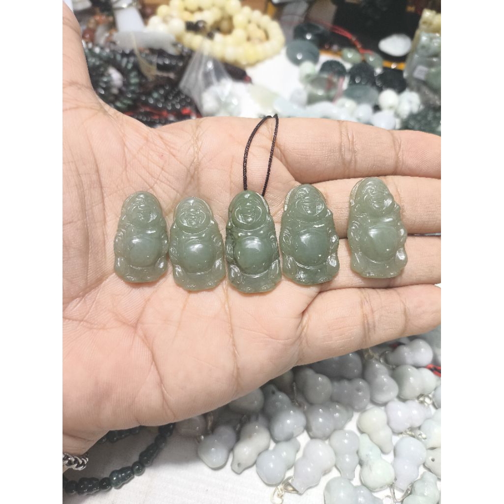 Kalung pendant Jade giok burma laughing Buddha