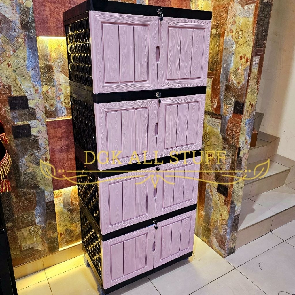 Lemari Baju Pakaian JUMBO BESAR Susun 4 EMPAT Tingkat Anak Bayi Serbaguna Serba guna Plastik Full Ku