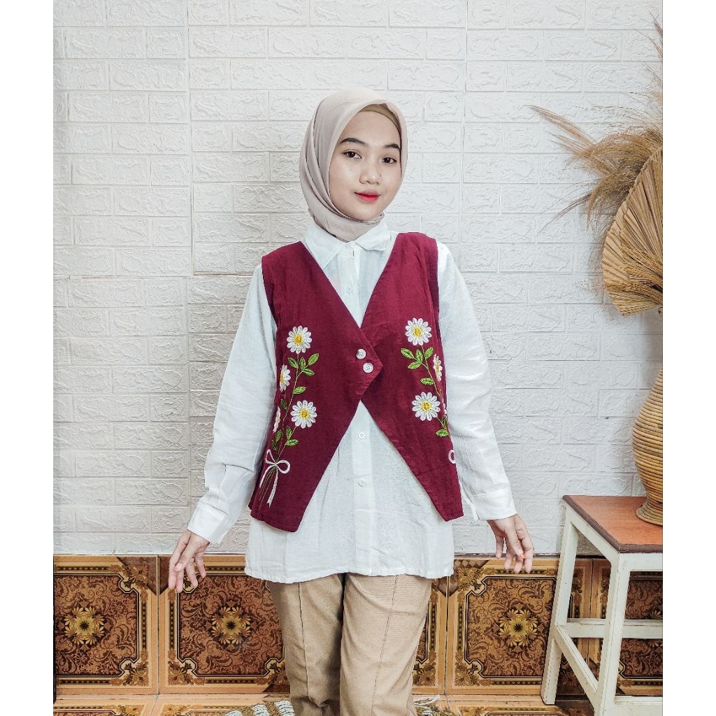 BAJU KEMEJA WANITA KOREAN LOOK/KEMEJA VEST TOP WANITA MOTIF BUNGA