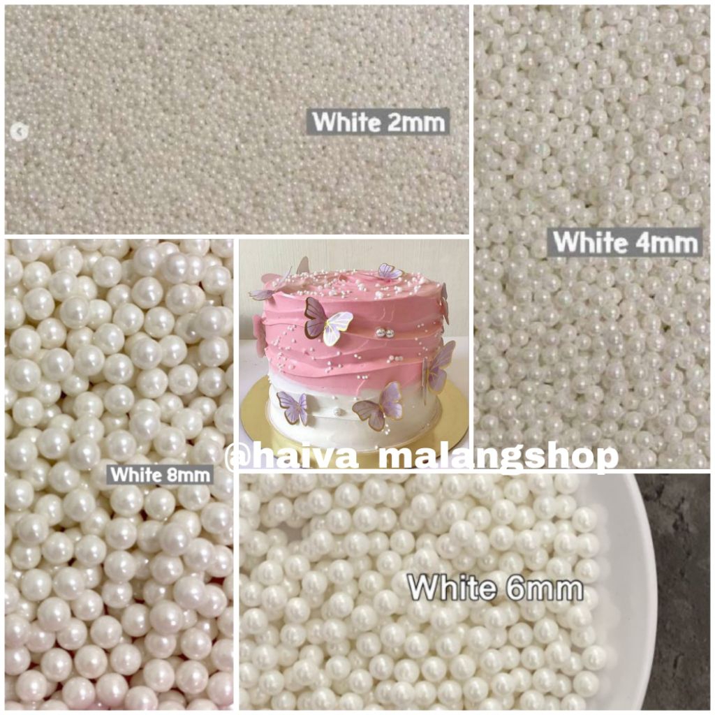 

Mutiara Putih 2mm,4mm,6mm/Sprinkle White Pearl/Mutiara Putih Tirmit bisa dimakan/ Sprinkle White 2mm,4mm,6mm,8mm,mix white
